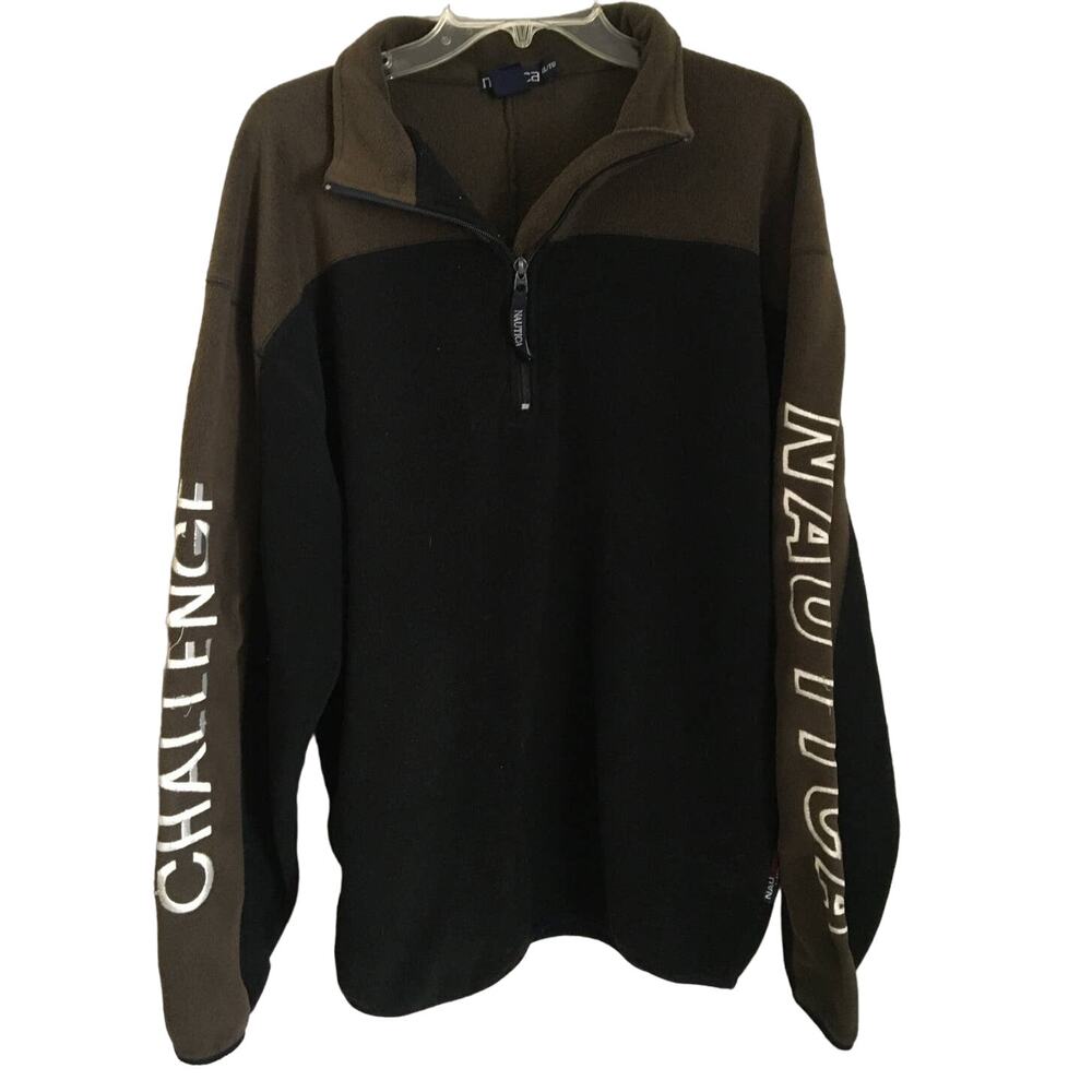Nautica Challenge Men's Large Fleece 1/4 Zip Pull Over Sweatshirt Dark Green
